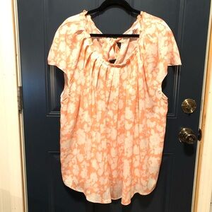 LC Lauren Conrad Peach Floral Blouse Pleated Top plus size women 4xl